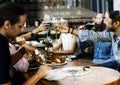 People cheers a wine glasses together