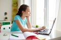 Bored girl with laptop and notebook at home Royalty Free Stock Photo