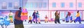 people with children walking at city street christmas new year holidays celebration concept winter cityscape