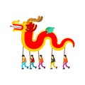 People in Chinese Dragon costume. China Holiday mythical monster mask . National folk beast. vector illustration Royalty Free Stock Photo