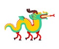 People in Chinese Dragon costume. China Holiday mythical monster mask . National folk beast. vector illustration Royalty Free Stock Photo