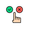 People choice yes and no buttons, positive, negative flat color line icon.