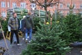 People christmas shoppers at tree vendor in Copenhagen