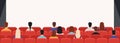 People in cinema from back. Movie theater audience watching film. Men and women public looking at screen in hall with Royalty Free Stock Photo