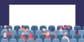 People in cinema. Movie theatre male and female characters view from back vector illustration. Men and women watching Royalty Free Stock Photo