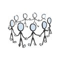 People circle, community human chain holding hands. Vector simple team unity, social activist group. Teamwork society. Stickman no Royalty Free Stock Photo