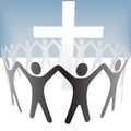 People Circle Hold Up Hands Gather Around a Cross Royalty Free Stock Photo