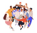 People circle, united group for support, network. Multiethnic community, unity. Diverse happy characters team hug Royalty Free Stock Photo