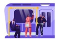 People or City Dwellers in Metro, Subway, Tube or Underground Train. Men and Women Passengers in Public Transport Royalty Free Stock Photo