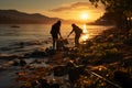 people cleaning seashore from disposal plastic rubbish