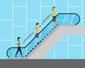 People climbing an escalator with social distance