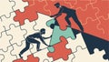 People Climbing Puzzle Pieces Teamwork Vector, vector design Generative AI Royalty Free Stock Photo