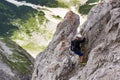 People climbing on via ferrata to Dachstein glacier on August 17, 2017 in Ramsau am Dachstein, Austria.