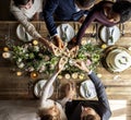 People Cling Wine Glasses on Wedding Reception with Bride and Groom