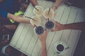 People clinging,toasting drinks together. Royalty Free Stock Photo