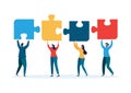 people collaborate to connect large puzzle pieces, Teamwork connection successful together concept. The Big jigsaw puzzle Royalty Free Stock Photo