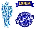 People Collage of Mosaic Map of Mizoram State and Grunge Stamp