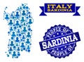 People Collage of Mosaic Map of Sardinia Region and Grunge Stamp Royalty Free Stock Photo