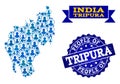 People Collage of Mosaic Map of Tripura State and Grunge Seal Stamp