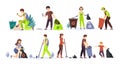 People collect garbage, plastic waste for recycling. Royalty Free Stock Photo