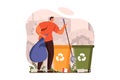 People collecting garbage web concept in flat design. Royalty Free Stock Photo