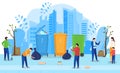 People collecting and recycling garbage, clean city environment activist campaign, vector illustration