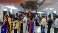 People come to form lines for receiving prasad in temple of Sai Nath ji in prayagraj, uttar Pradesh