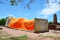 People come to Wat Lokayasutharam Temple for travel and pray Reclining Buddha Royalty Free Stock Photo