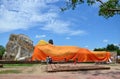 People come to Wat Lokayasutharam Temple for travel and pray Reclining Buddha Royalty Free Stock Photo