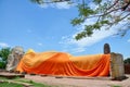 People come to Wat Lokayasutharam Temple for travel and pray Reclining Buddha Royalty Free Stock Photo
