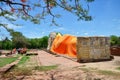 People come to Wat Lokayasutharam Temple for travel and pray Reclining Buddha Royalty Free Stock Photo