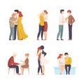 People comforting each other by hugging set. Friends or relatives caring about each other. Friendship, understanding
