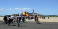 People coming to the airplane at Cat Bi airport in Haiphong, Vietnam