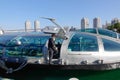 People coming to cruise boat at Odaiba Seaside Park in Tokyo, Japan