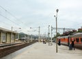 People coming to the train at station in Chiayi, Taiwan