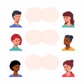 People communicate together. Diverse character group chatting and talking. Young men and women communicate Royalty Free Stock Photo