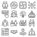 People Communication, Collaboration and Relationship Icons Set. Line Style Vector Royalty Free Stock Photo