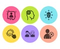 People communication, Face biometrics and Smile icons set. Engineering, Developers chat and Delete user signs. Vector
