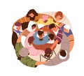 People community hugging together, supporting each other. Connected united crowd, group gathered in circle. Solidarity Royalty Free Stock Photo