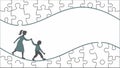 People Completing Puzzle Pathway, Collaborative Journey, vector design Generative AI Royalty Free Stock Photo