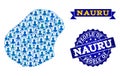 People Composition of Mosaic Map of Nauru and Distress Seal
