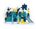 People connect the parts of the puzzle. Business concept of teamwork. Successful cooperation and partnership. Team building, Royalty Free Stock Photo