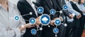 People Connecting in a Cloud Computing Environment with Various Icons Representing Modern Technology and Collaborative Royalty Free Stock Photo