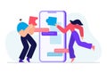People connecting puzzle elements, business concept, team metaphor. Symbol of teamwork, cooperation, partnership. Flat vector Royalty Free Stock Photo