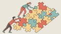 People Connecting Puzzle Pieces, Teamwork, Collaboration Solutions Vector, vector design Generative AI Royalty Free Stock Photo