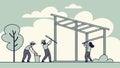 People constructing building framework, symbolizing teamwork and structural work, vector design Generative AI Royalty Free Stock Photo