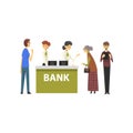 People Consulting at Managers at Bank Office, Female Bank Workers Providing Services to Clients Vector Illustration