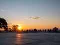 People contemplate the sunrise on the summit of Mount-Royal, Montreal, Quebec, Canada Royalty Free Stock Photo