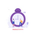People control time. Business team manage tasks and work efficiently. Concept of time management, productivity, multitasking. Vect