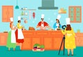 People cook food at kitchen, cooking chef vector illustration. Professional class for restaurant cuisine recipe, cartoon Royalty Free Stock Photo